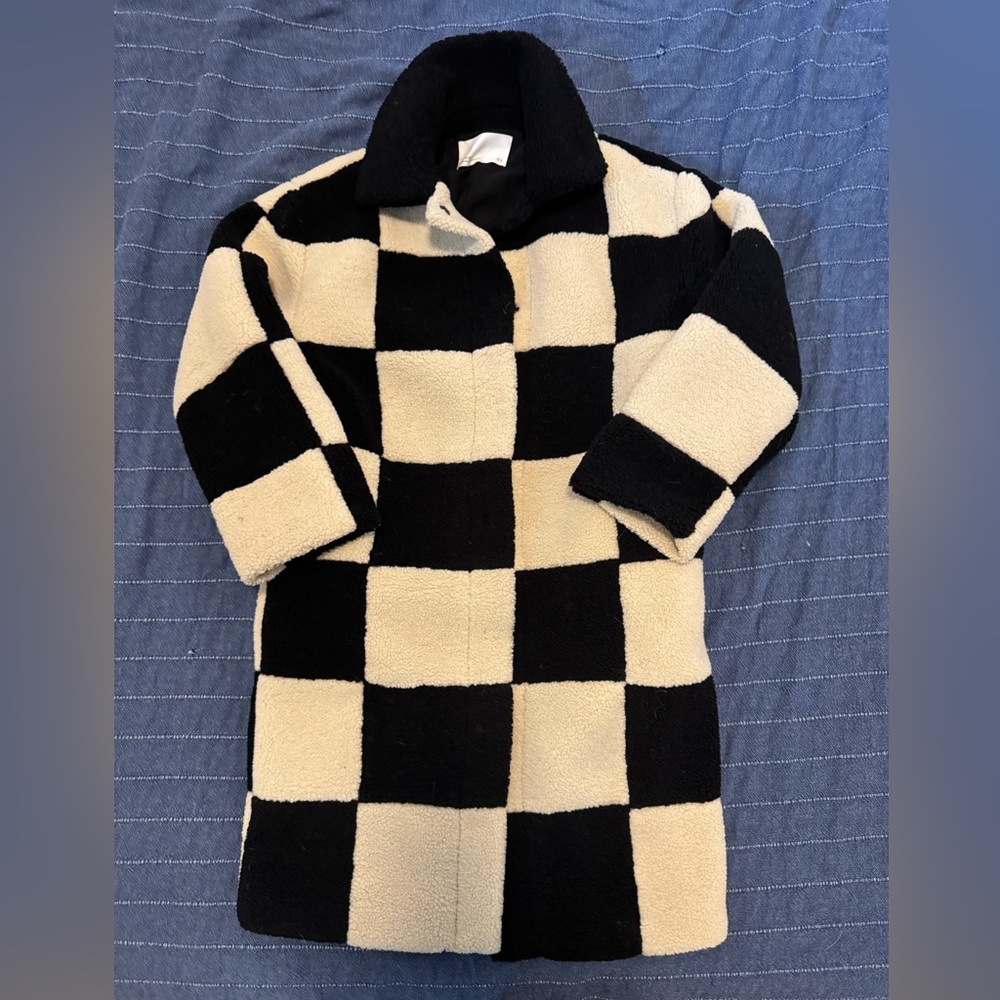 Oak And Fort Checkered Shearling Coat